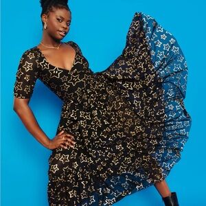 Blackmilk Black and Gold Ruffled Tiered Midi Dress